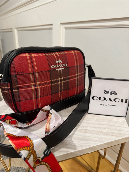 Coach Handbags - Coach Bag Jaime Camera Crossbody Black Red Tartan Plaid Bag